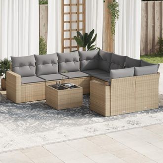 vidaXL Set De Sof&aacute;s De Jard&iacute;n 9 Pzas Con Cojines Rat&aacute;n Sint&eacute;tico Beige Vidaxl