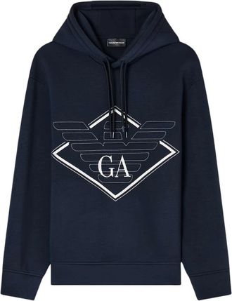 Emporio Armani Blauwe Sweatshirt met Trekkoord Capuchon - Heren - Hoodies - Blauw - L - Hoodies & sweatvesten