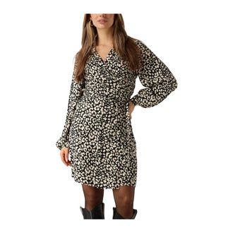 Another Label Beige Luipaardprint Mini Jurk - Dames - Korte kleedjes - Veelkleurig - S - Polyester - Kleedjes