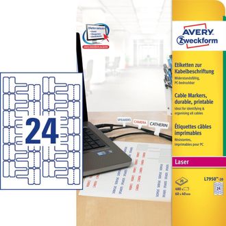 Avery L7950-20 Etiqueta Autoadhesiva Rect&aacute;ngulo Permanente Blanco 480 Pieza(s)