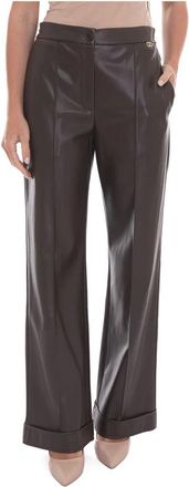 Liu Jo Rechte broek met plooien en omslag - Dames - Straight fit broeken - Bruin - L - Polyester - Broeken