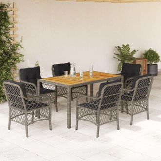 vidaXL Set Comedor Jard&iacute;n 7 Pzas Y Cojines Rat&aacute;n Sint&eacute;tico Gris Vidaxl