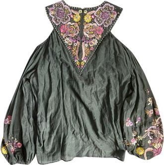 Emilio Pucci Khaki Studded Embroidered Cold-Shoulder Blouse Size M