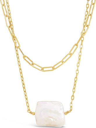 Sterling Forever Chain Link and Pearl Layered Necklace