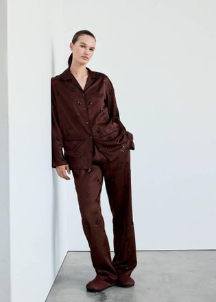 Mango Camicia pigiama raso paillettes bordeaux - Donna - S - MANGO