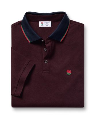 CHARLES TYRWHITT England Rugby Collar Detail Pique Cotton Polo - Wine Red Size XXL by Charles Tyrwhitt