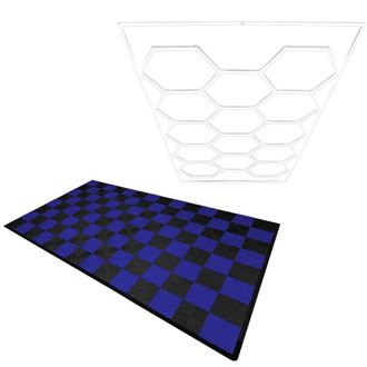 MonsterShop Hexagon LED Light & Vented Garage Floor Tiles With Edges - 60 Black &