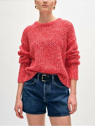 White + Warren Cashmere Marled Mesh Sweater In Bright Scarlet Combo
