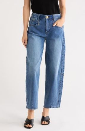 Democracy High Waist Ankle Barrel Leg Jeans in Mid Blue Artisinal at Nordstrom Rack, Size 16
