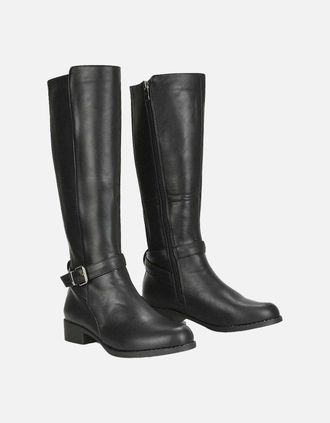 XY London Womens XY London Womens/Ladies Cameron Elasticated Shaft Low Block Heel Knee-High Boots - Black - Size: 4