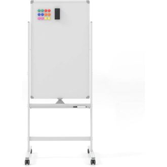 Costway Costway - Pizarra M&oacute;vil Magn&eacute;tica En Seco 60 X 100 Cm, Doble Cara, Soporte Sobre Ruedas Bloqueables, Giro De 360 &deg;, Altura Ajustable, Pizarra Blanca, 