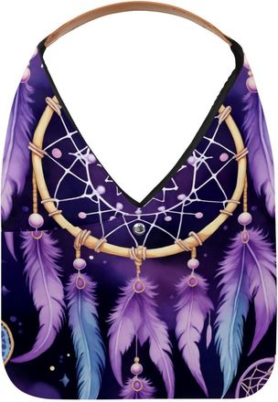 Generic Purple Dream Catcher Pattern Reusable Lightweight Grocery Bags - Foldable Into Compact Pouch, Washable & Sturdy, Multipurpose for Shopping and Travel
