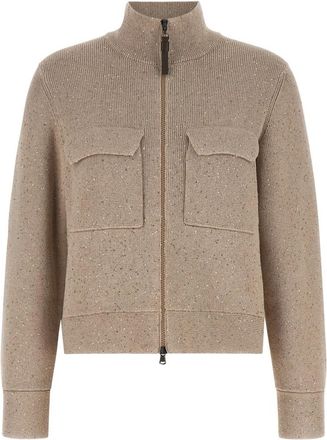Brunello Cucinelli Cardigan met pailletten en ribbels - Dames - Vesten - Beige - L - Pailletten - Truien & Vesten