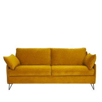 DRAWER Sof&aacute; de 4 plazas en terciopelo con patas de metal negras - Amarillo