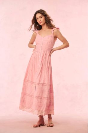LoveShackFancy Sufette Midi Dress In Strawberry Spritz