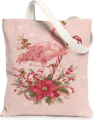 Generic Tropical Bird Floral Canvas Tote Bags, Holiday Plant Pattern Reusable Bags, Winter Vintage Chic Lightweight Washable Canvas for Outdoor Travel 13x15 I