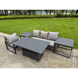 Fimous Aluminum 5 Piece Lounge Seating Set with Lifting Table & 2 Side Tables in Dark Grey