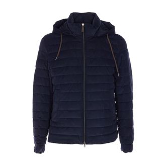 Herno Down Jackets, male, Blue, Size: 2XL Blue Corduroy Quilted Hooded Coat