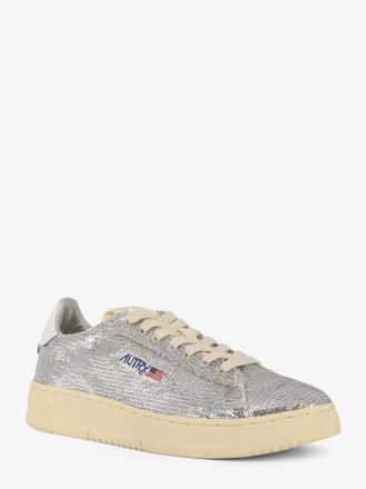 Autry Womens Dallas Sequined Low-Top Sneakers Silver Leather Trainers