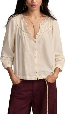 Lucky Brand Lace Detail Cotton Top in Whisper White at Nordstrom, Size Xx-Large