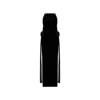 Self Portrait Maxi jurk met fluwelen strikken aan de zijkant - Dames - Jurken - Zwart - Maat: M Leer