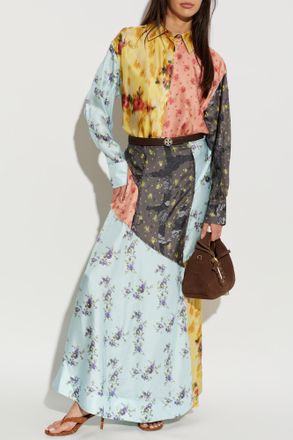 Ganni Silk Skirt With Raw Finish, Womens, Multicolour