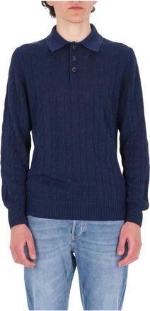 Barba Round-neck Knitwear, male, Blue, Size: 2XL Round-neck Knitwear