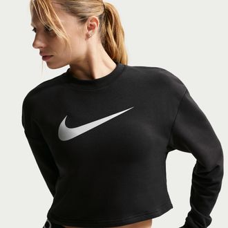 Nike Womens Nike Pro Dri-FIT Crew-Neck French Terry Top in Black | IB8979-010