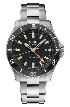 Mido Ocean Star GMT Automatic Bracelet Watch, 44mm in Silver/Black at Nordstrom