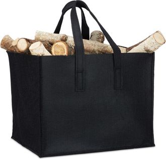 Relaxdays Cesto Portalegna per Camino in Feltro hlp: 34,5x43x36,5 cm 2 Manici Pieghevole Portariviste, Cesta, Antracite - Relaxdays