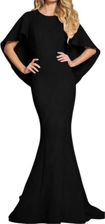 Jovani Lustrous High Neck Cape Sleeve Prom Gown In Black