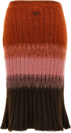 Fendi Womens Multicolor Wool Midi Skirt