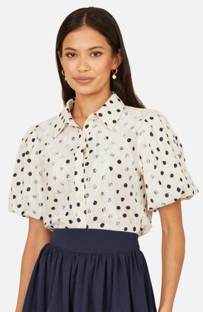 Yumi Polka Dot Lace Boxy Shirt in White at Nordstrom, Size 14
