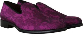 Dolce & Gabbana Mens Purple Jacquard Loafers Dress Formal Shoes Silk