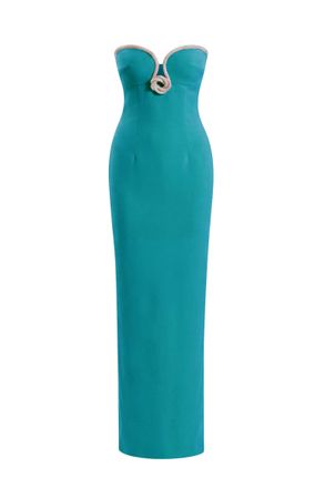 Saiid Kobeisy Strapless Blue Midi Dress