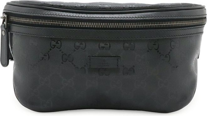 Gg Imprim&eacute; Black Coated Canvas Pvc Leather Fanny Pack Pouch Sling Bag (Pre-Owned)