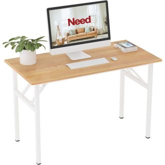 Soges Scrivania pieghevole SOGES, 120 x 60 x 75 cm, scrivania compatta per computer, arredamento per ufficio, scrivania per PC, tavolo da lavoro,bianco teak