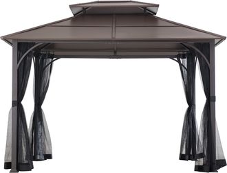 Sunjoy Direct Cenador De Acero Kaldi - 307cm X 366cm, Marr&oacute;n