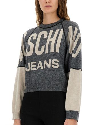 Moschino Virgin Wool Logo-Inlaid T-Shirt - Gray