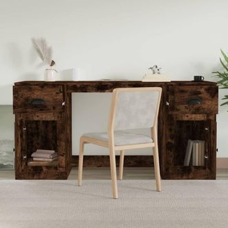 Berkfield Home Elegant Desk with Cabinet Smoked Oak Engineered Wood in Brown