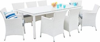 Beliani Arredamento da Giardino Set di Tavolo 220 cm e 8 Sedie da Esterno in Rattan Bianco Italy