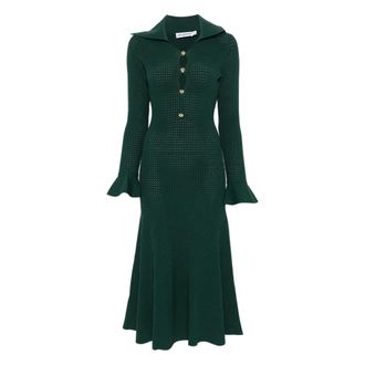 Self Portrait Knitted Dresses, female, Green, Size: XS Keyhole Knit Midi Dress