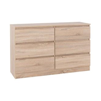Seconique Malvern 6 Drawer Chest - L40 x W121.5 x H77 cm - Sonoma Oak Effect