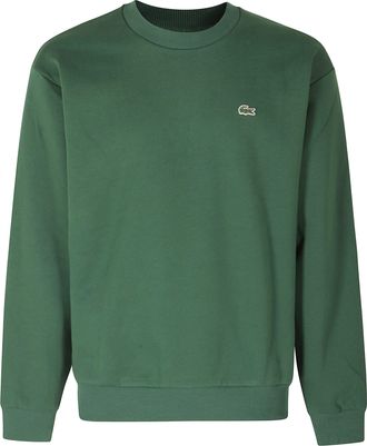 Lacoste Green Crew Neck Logo Printed Cotton-Blend Sweatshirt