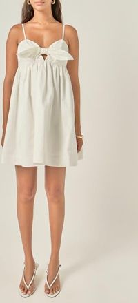 endless rose Bow Front Babydoll Minidress in Off White at Nordstrom, Size X-Small