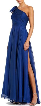 Mac Duggal Pleated One Shoulder Chiffon Gown in Cobalt at Nordstrom, Size 12