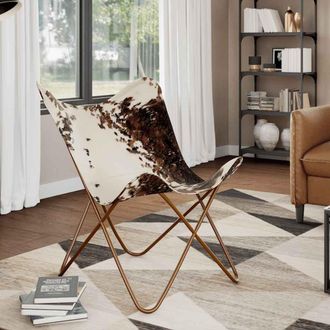 vidaXL Silla Mariposa De Cuero Aut&eacute;ntico Marr&oacute;n Y Blanco Vidaxl