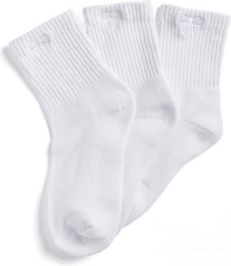 Stems Bow 3-Pack Cushioned Crew Socks in White at Nordstrom