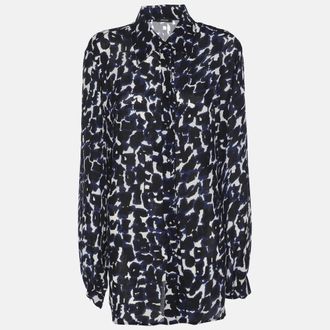 Elena Miro Blue Chiffon Georgette Print Long Sleeve Shirt