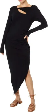 Sundry Drape Midi Dress Black Cutout Asymmetrical Hem
